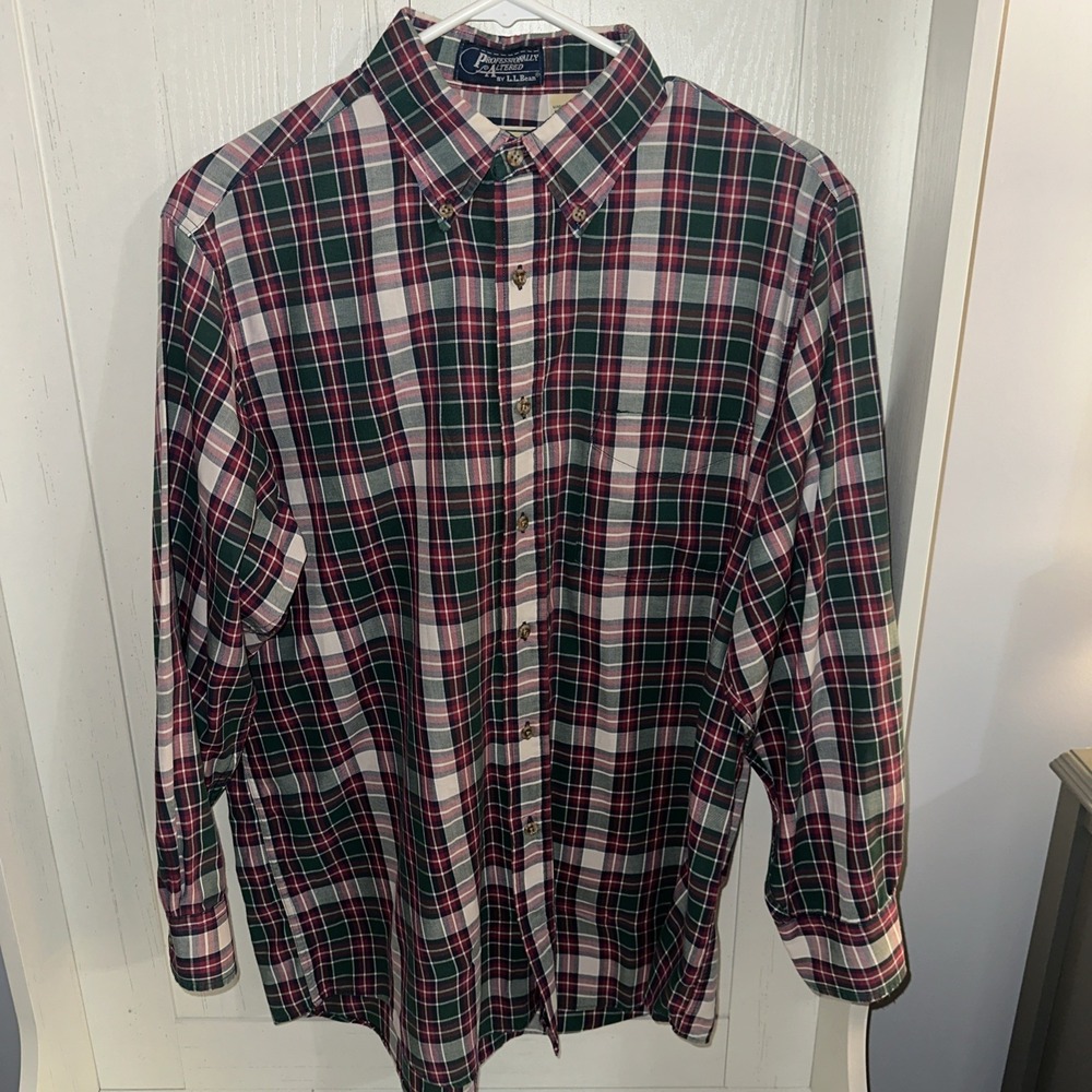 LL Bean Mens Plaid Button Shirt Professionally Altered Made USA Vintage Medium